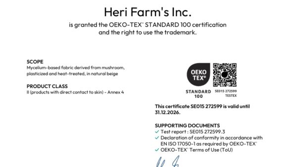 OEKO-TEX STANDARD 100_ Heri Farm's Inc